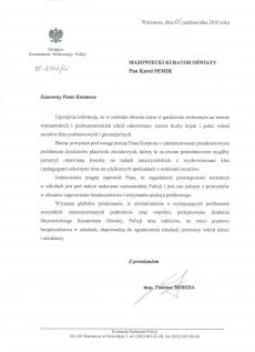 List Pana insp. Tadeusza Beredy Zastępcy Komendanta Stołecznego Policji do Mazowieckiego Kuratora Oś 