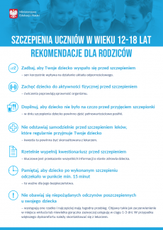 Szczepienia uczniów w wieku 12-18 lat – rekomendacje  