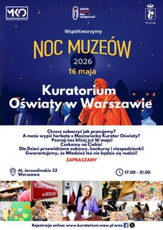 16 maja 2026 r. - Zapraszamy na NOC MUZEÓW! - plakat