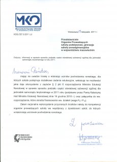 List Mazowieckiego Kuratora Oświaty 